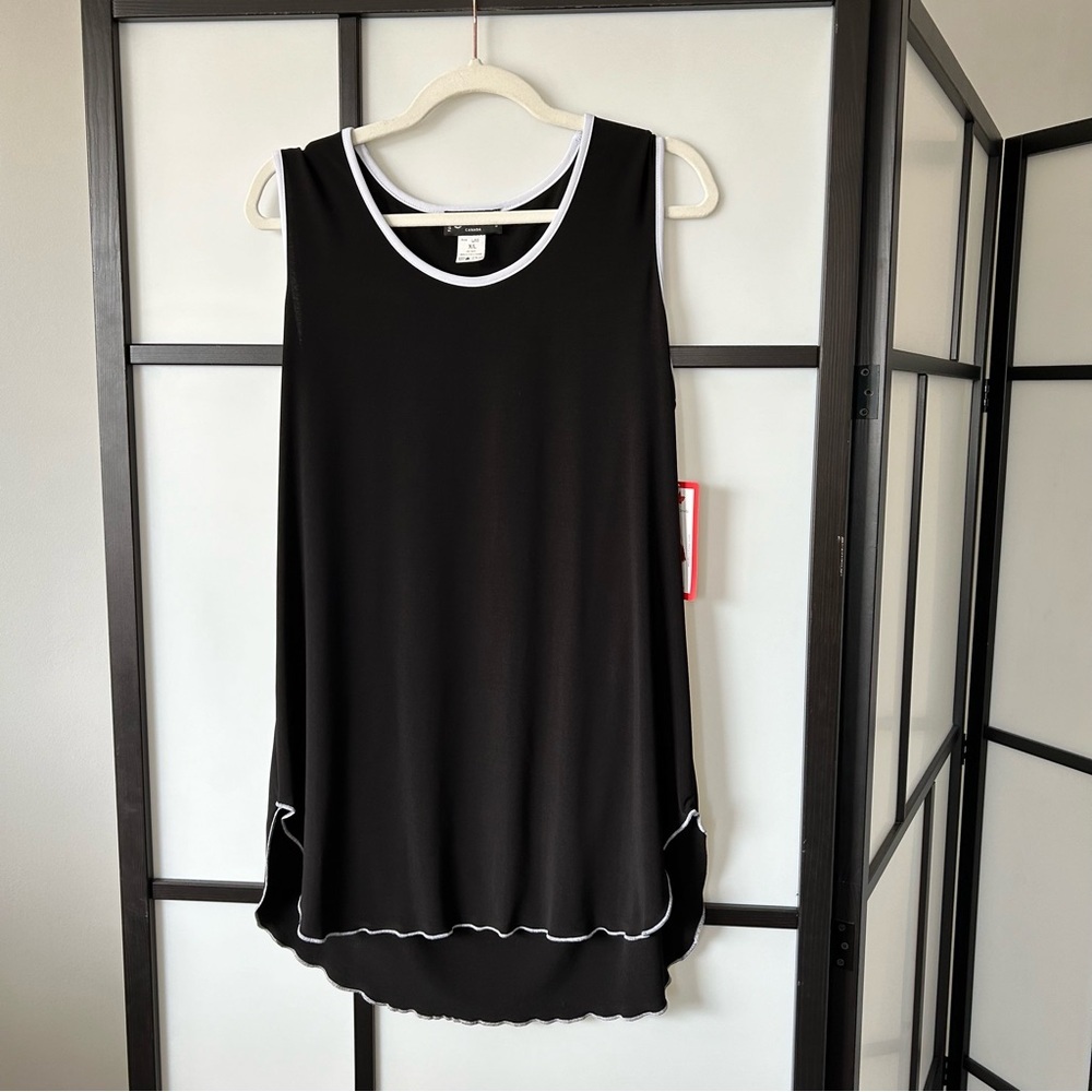[L/XL] Vintage NWT Black Tank Summer Mini Dress With White Ruffle Edges Women’s